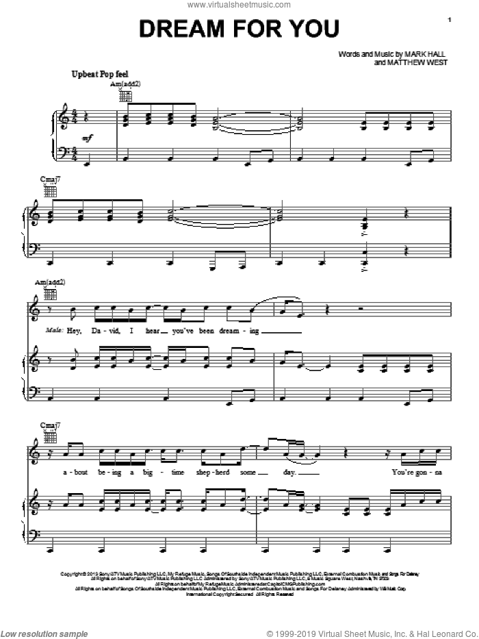 Dream For You sheet music for voice, piano or guitar by Casting Crowns, Mark Hall and Matthew West, intermediate skill level