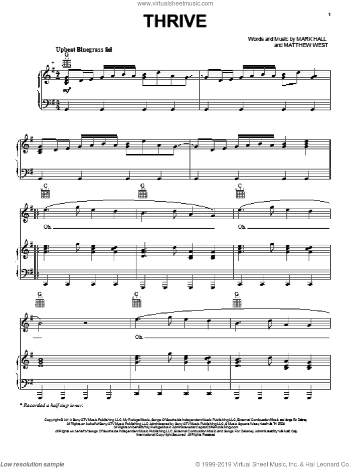 Thrive sheet music for voice, piano or guitar by Casting Crowns, Mark Hall and Matthew West, intermediate skill level