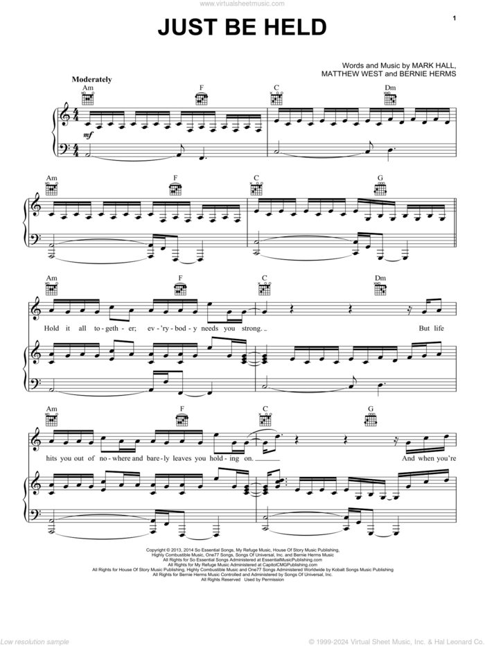 Just Be Held sheet music for voice, piano or guitar by Casting Crowns, Bernie Herms, Mark Hall and Matthew West, intermediate skill level