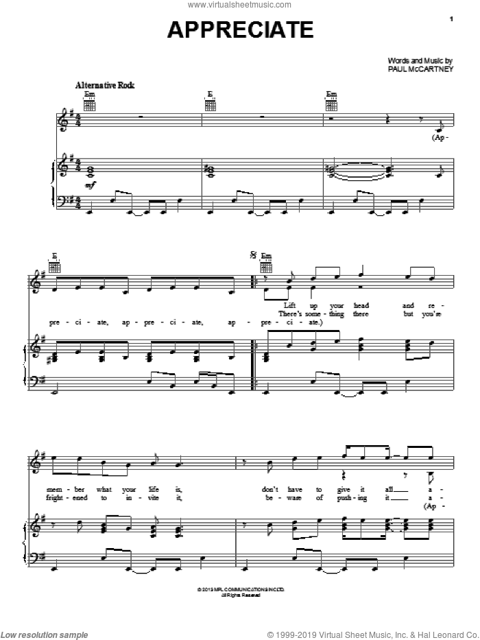Appreciate sheet music for voice, piano or guitar by Paul McCartney, intermediate skill level