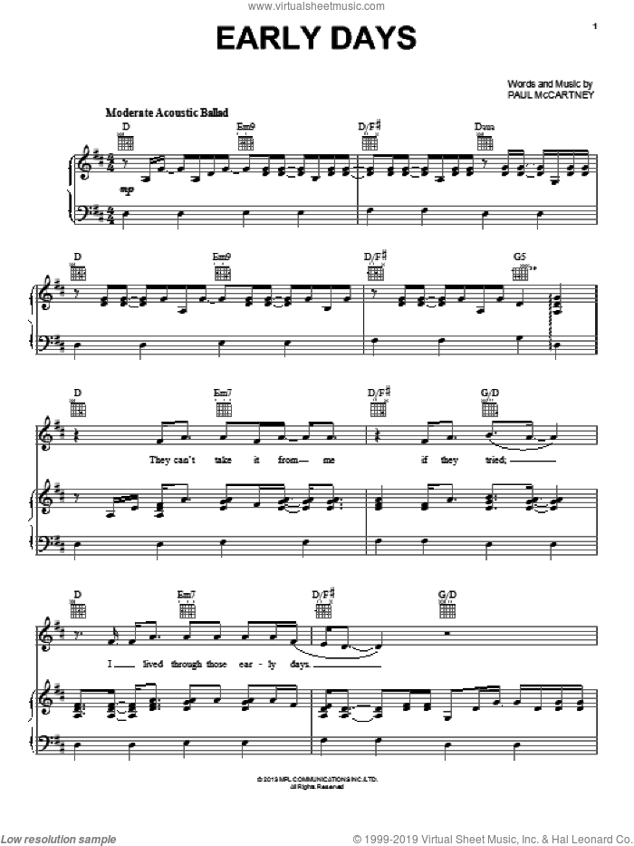 Early Days sheet music for voice, piano or guitar by Paul McCartney, intermediate skill level