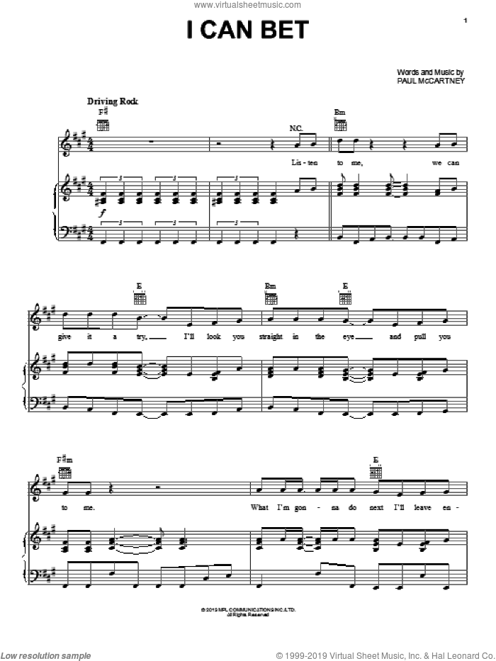 I Can Bet sheet music for voice, piano or guitar by Paul McCartney, intermediate skill level