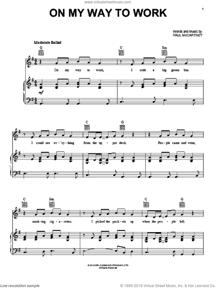 On My Way To Work sheet music for voice, piano or guitar by Paul McCartney, intermediate skill level