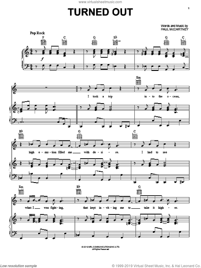Turned Out sheet music for voice, piano or guitar by Paul McCartney, intermediate skill level