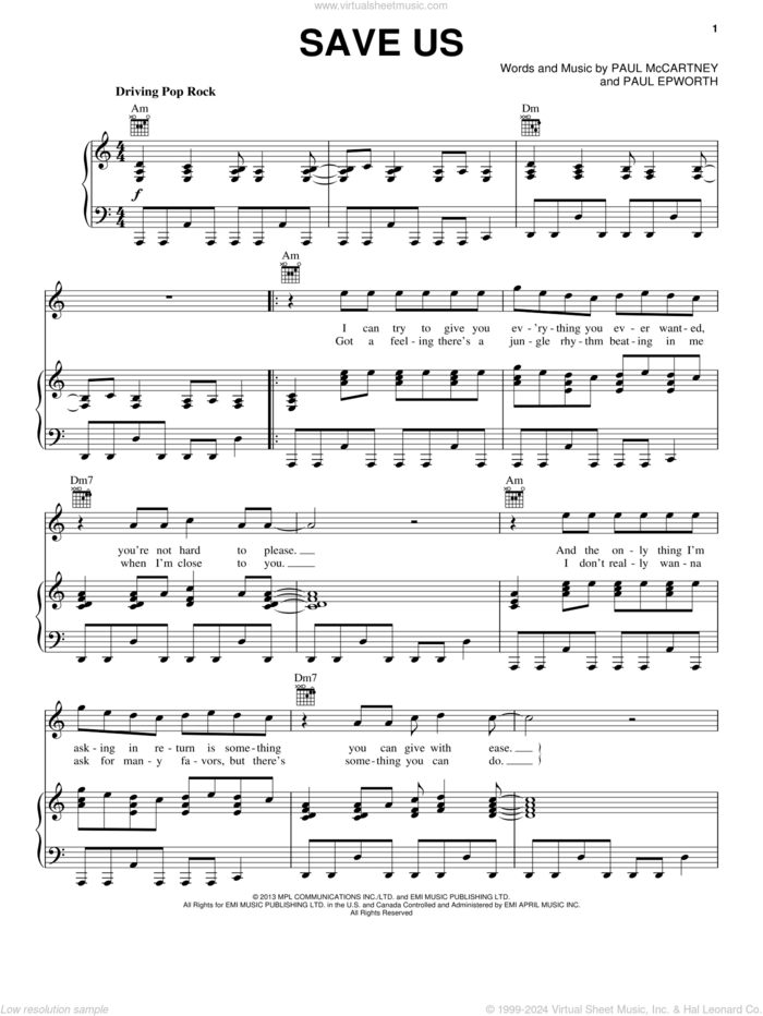 Save Us sheet music for voice, piano or guitar by Paul McCartney and Paul Epworth, intermediate skill level