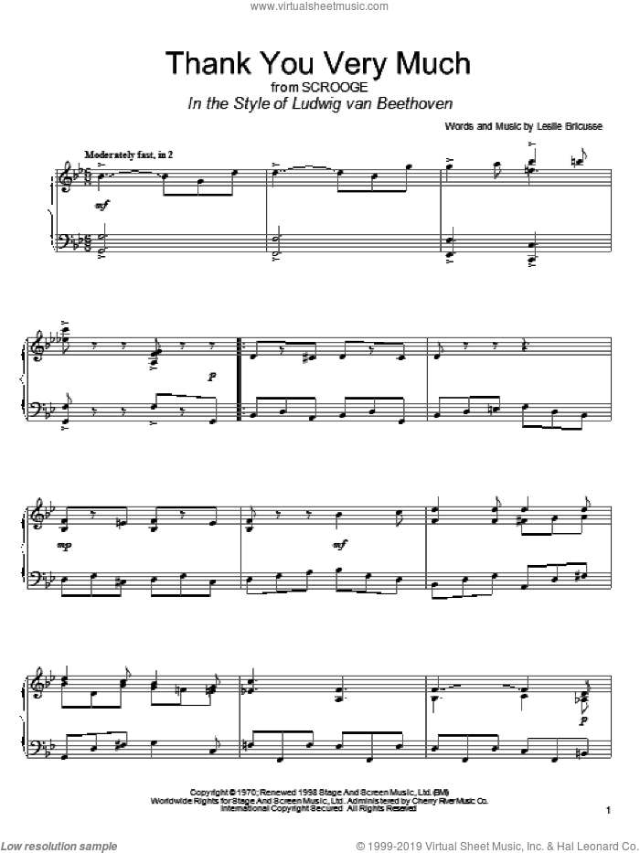 Thank You Very Much (from Scrooge) (in the style of Beethoven) (arr. David Pearl) sheet music for piano solo by Leslie Bricusse and David Pearl, intermediate skill level