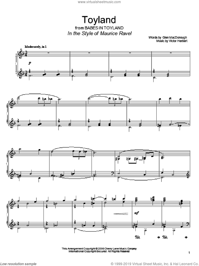 Toyland (in the style of Maurice Ravel) (arr. David Pearl) sheet music for piano solo by Doris Day, David Pearl, Glen MacDonough and Victor Herbert, intermediate skill level