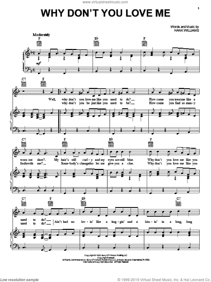 Why Don't You Love Me sheet music for voice, piano or guitar by Hank Williams, intermediate skill level