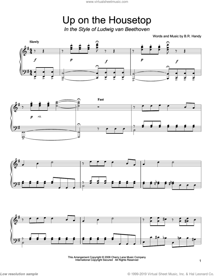 Up On The Housetop (in the style of Ludwig van Beethoven) (arr. David Pearl) sheet music for piano solo by Benjamin Hanby, classical score, intermediate skill level