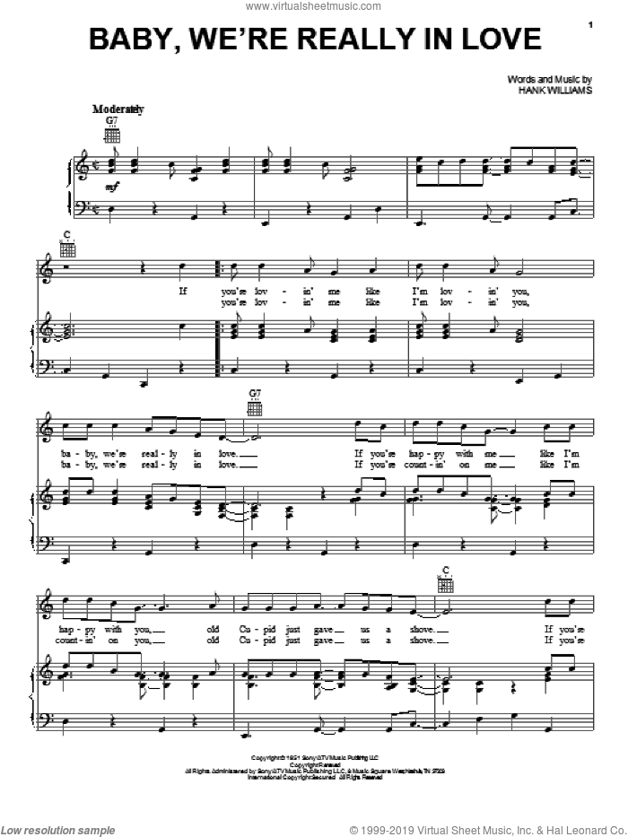 Baby, We're Really In Love sheet music for voice, piano or guitar by Hank Williams, intermediate skill level