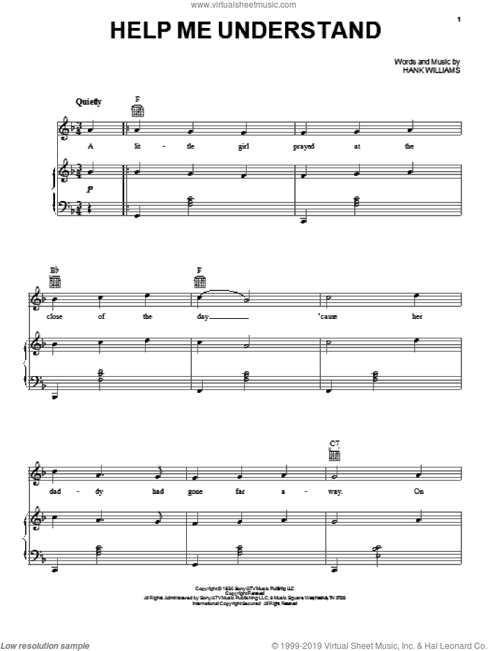 Help Me Understand sheet music for voice, piano or guitar by Hank Williams, intermediate skill level