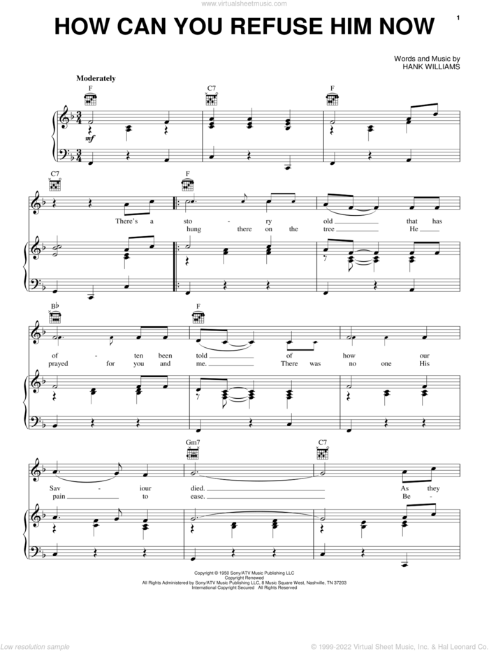 How Can You Refuse Him Now sheet music for voice, piano or guitar by Hank Williams, intermediate skill level
