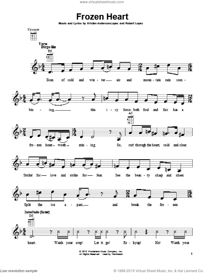 Frozen Heart (from Disney's Frozen) sheet music for ukulele by Robert Lopez, Kristen Anderson-Lopez and Kristen Anderson-Lopez & Robert Lopez, intermediate skill level