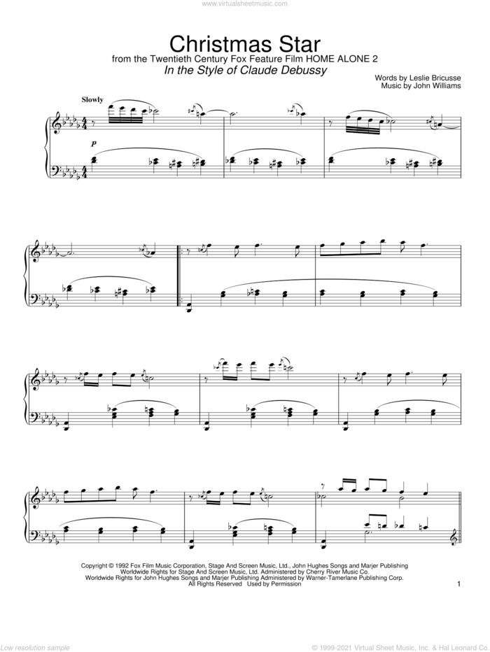 Christmas Star (from Home Alone 2) (in the style of Debussy) (arr. David Pearl) sheet music for piano solo by Leslie Bricusse, David Pearl and John Williams, intermediate skill level