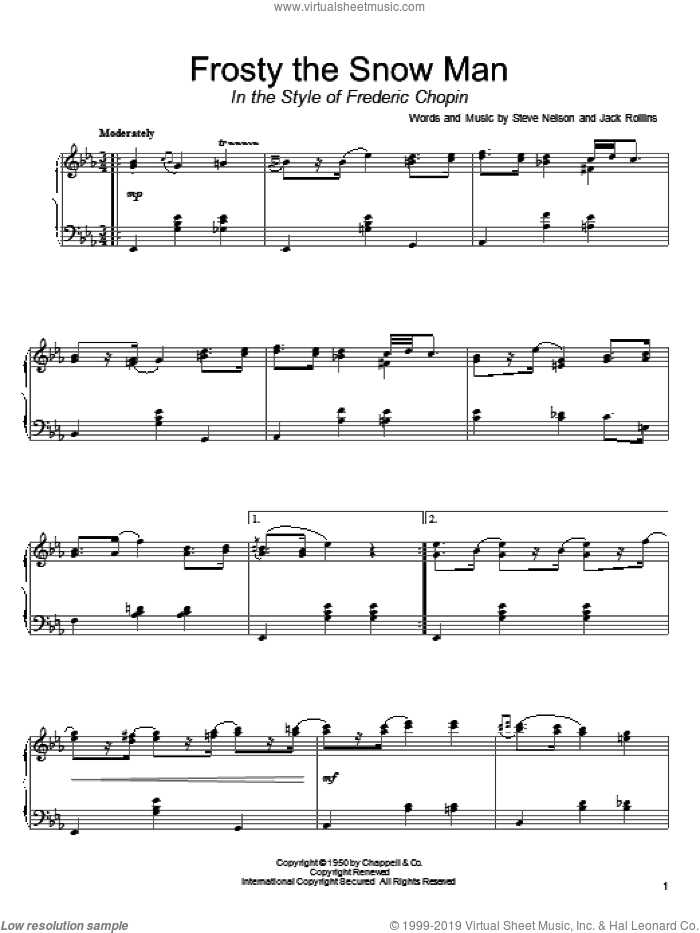 Frosty The Snow Man (in the style of Frederic Chopin) (arr. David Pearl) sheet music for piano solo by Gene Autry, David Pearl, Jack Rollins and Steve Nelson, classical score, intermediate skill level