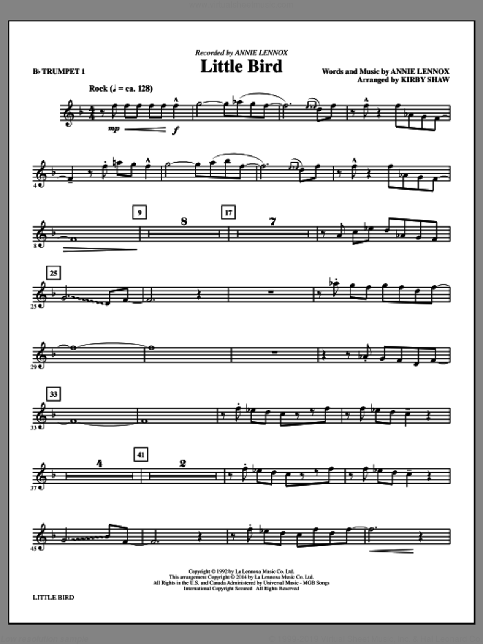 Little Bird (complete set of parts) sheet music for orchestra/band by Kirby Shaw and Annie Lennox, intermediate skill level