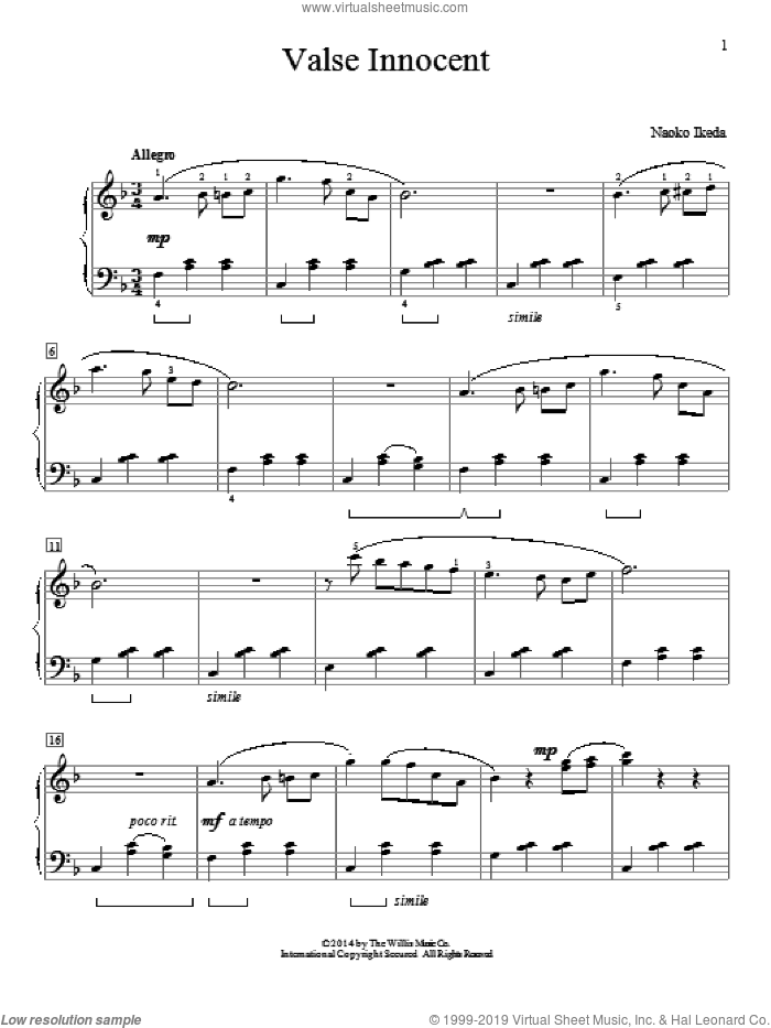 Valse Innocent sheet music for piano solo by Naoko Ikeda, intermediate skill level