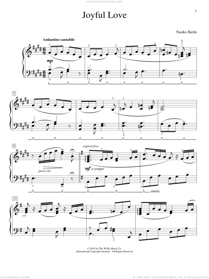 Joyful Love sheet music for piano solo by Naoko Ikeda, intermediate skill level