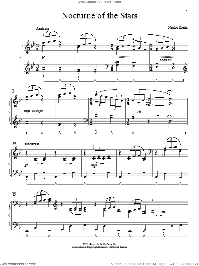 Nocturne Of The Stars sheet music for piano solo by Naoko Ikeda, intermediate skill level