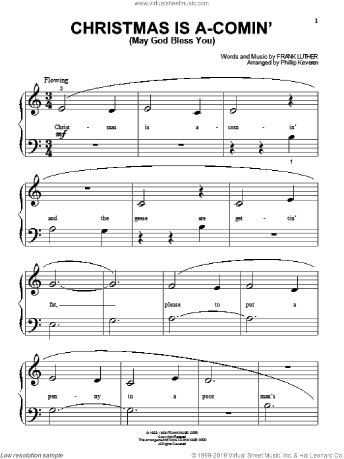 Christmas Is A-Comin' (May God Bless You) (arr. Phillip Keveren) sheet music for piano solo by Frank Luther and Phillip Keveren, beginner skill level