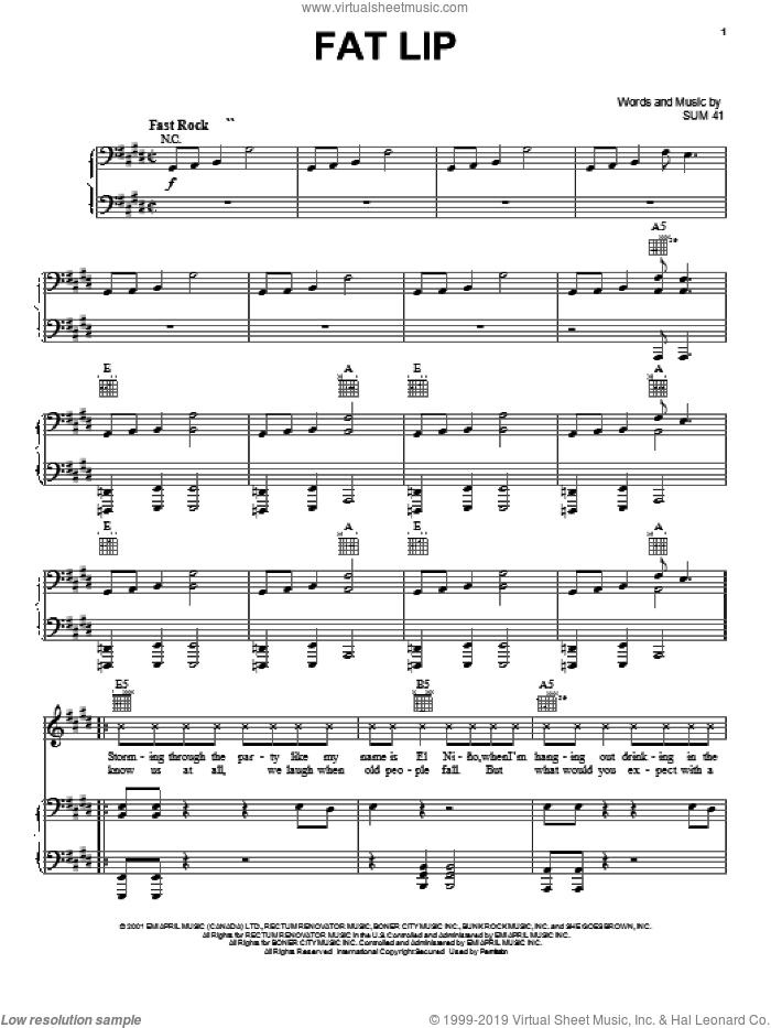 Fat Lip sheet music for voice, piano or guitar by Sum 41, intermediate skill level