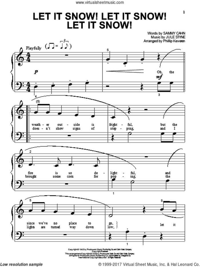 Let It Snow! Let It Snow! Let It Snow! (arr. Phillip Keveren) sheet music for piano solo by Sammy Cahn, Phillip Keveren and Jule Styne, beginner skill level