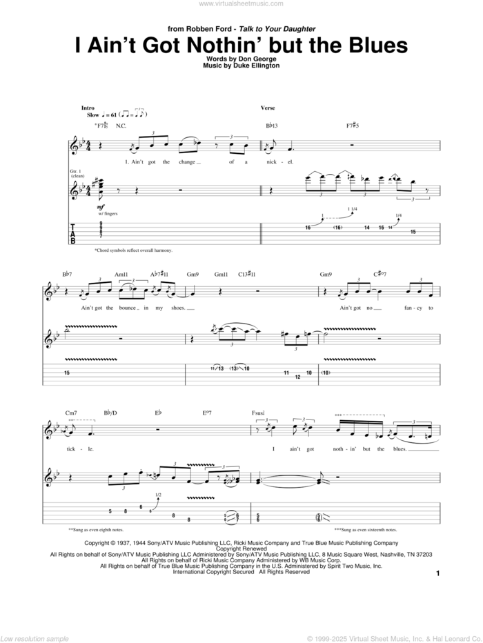 I Ain't Got Nothin' But The Blues sheet music for guitar (tablature) by Robben Ford, Don George and Duke Ellington, intermediate skill level