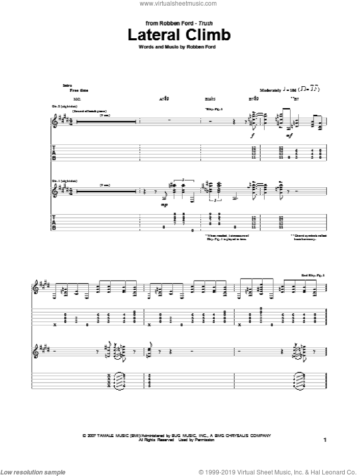 Lateral Climb sheet music for guitar (tablature) by Robben Ford, intermediate skill level