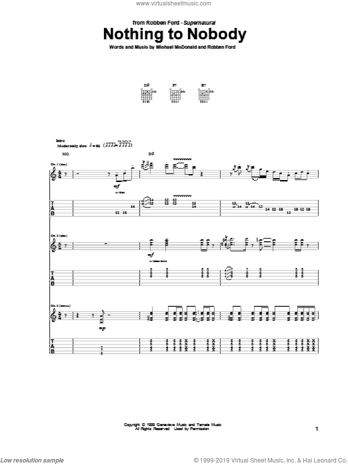 Nothing To Nobody sheet music for guitar (tablature) by Robben Ford and Michael McDonald, intermediate skill level