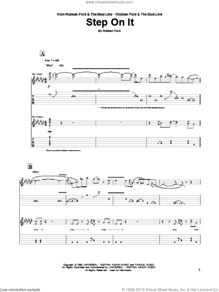 Step On It sheet music for guitar (tablature) by Robben Ford, intermediate skill level