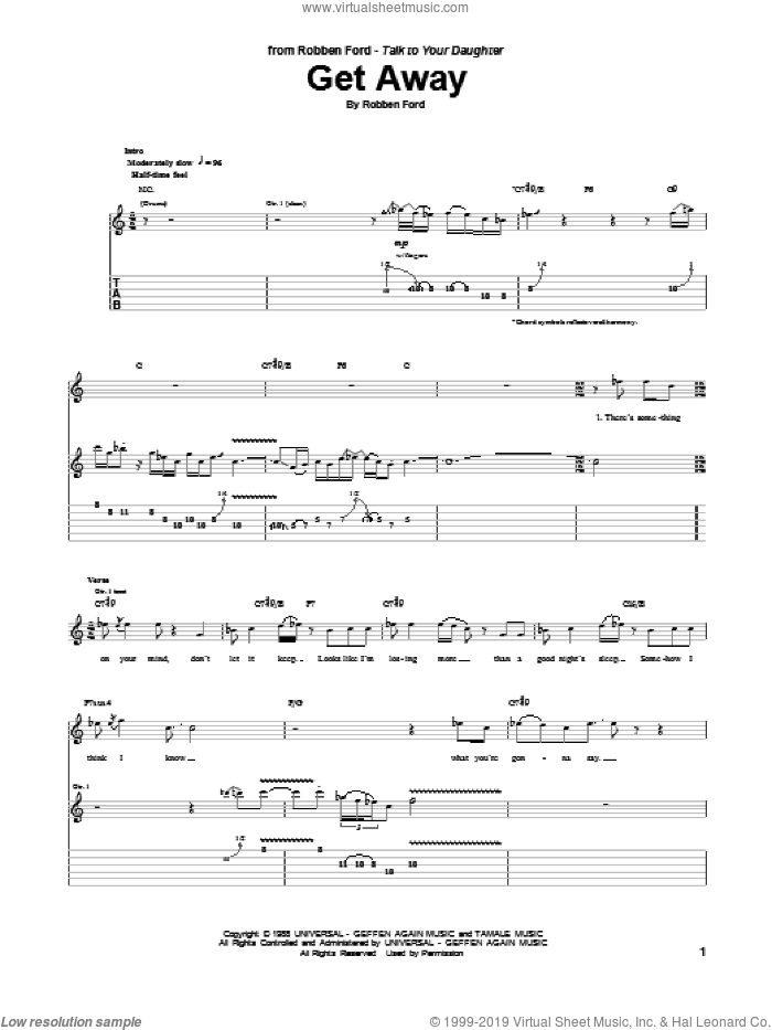 Get Away sheet music for guitar (tablature) by Robben Ford, intermediate skill level