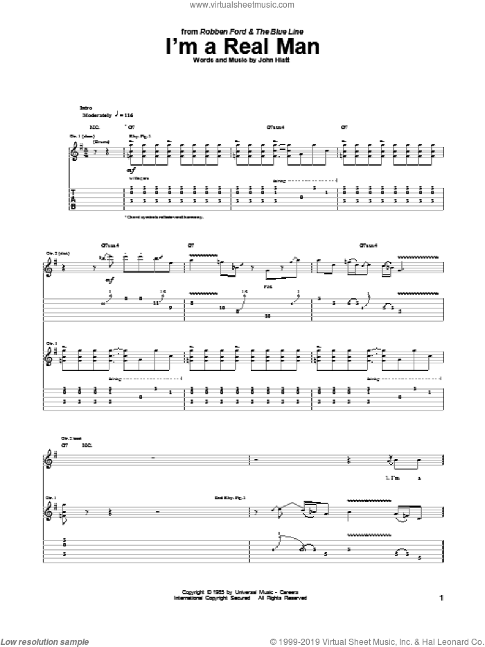 I'm A Real Man sheet music for guitar (tablature) by Robben Ford and John Hiatt, intermediate skill level