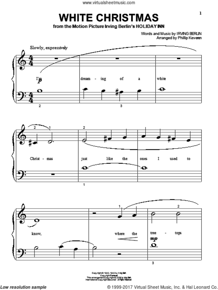 White Christmas (arr. Phillip Keveren), (beginner) (arr. Phillip Keveren) sheet music for piano solo by Irving Berlin and Phillip Keveren, beginner skill level