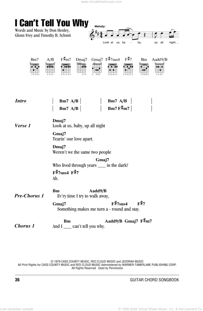 I Can't Tell You Why sheet music for guitar (chords) by The Eagles, Don Henley, Glenn Frey and Timothy B. Schmit, intermediate skill level