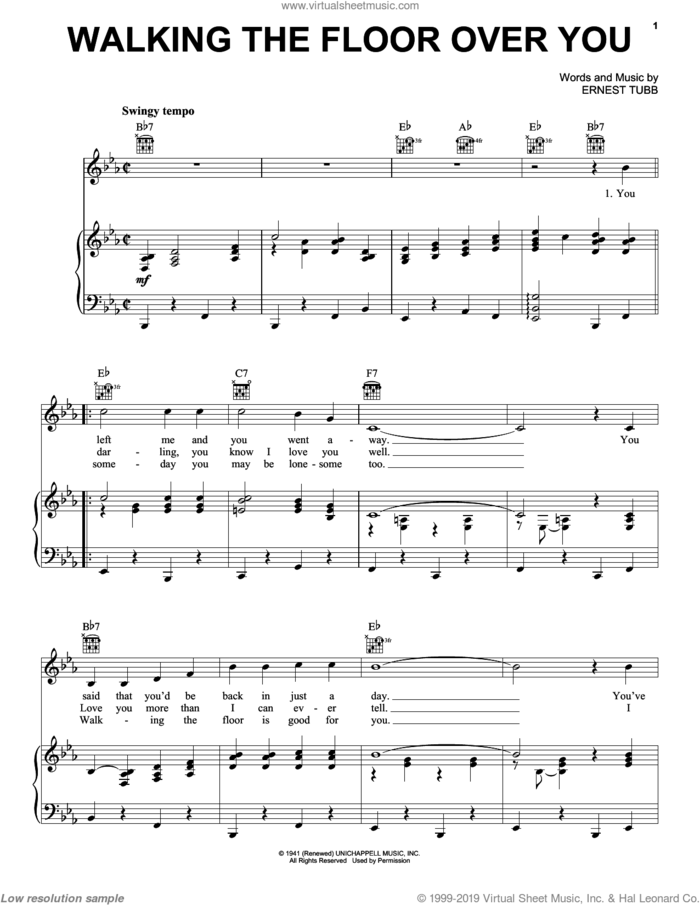 Walking The Floor Over You sheet music for voice, piano or guitar by Ernest Tubb and George IV Hamilton, intermediate skill level