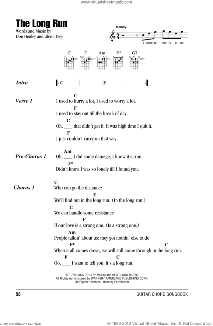 The Long Run sheet music for guitar (chords) by The Eagles, Don Henley and Glenn Frey, intermediate skill level