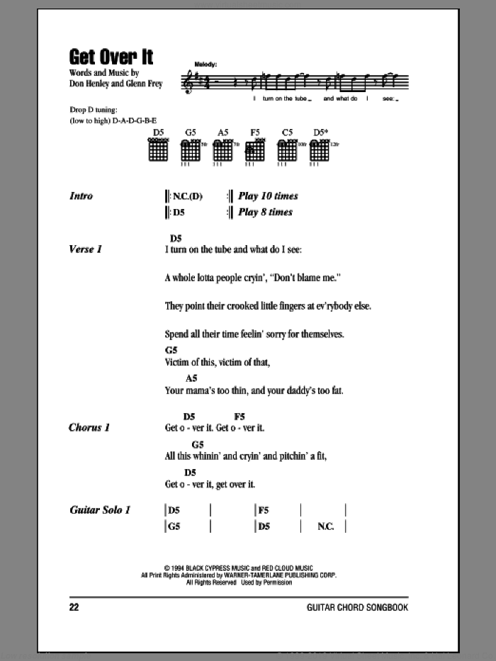 Get Over It sheet music for guitar (chords) by The Eagles, Don Henley and Glenn Frey, intermediate skill level