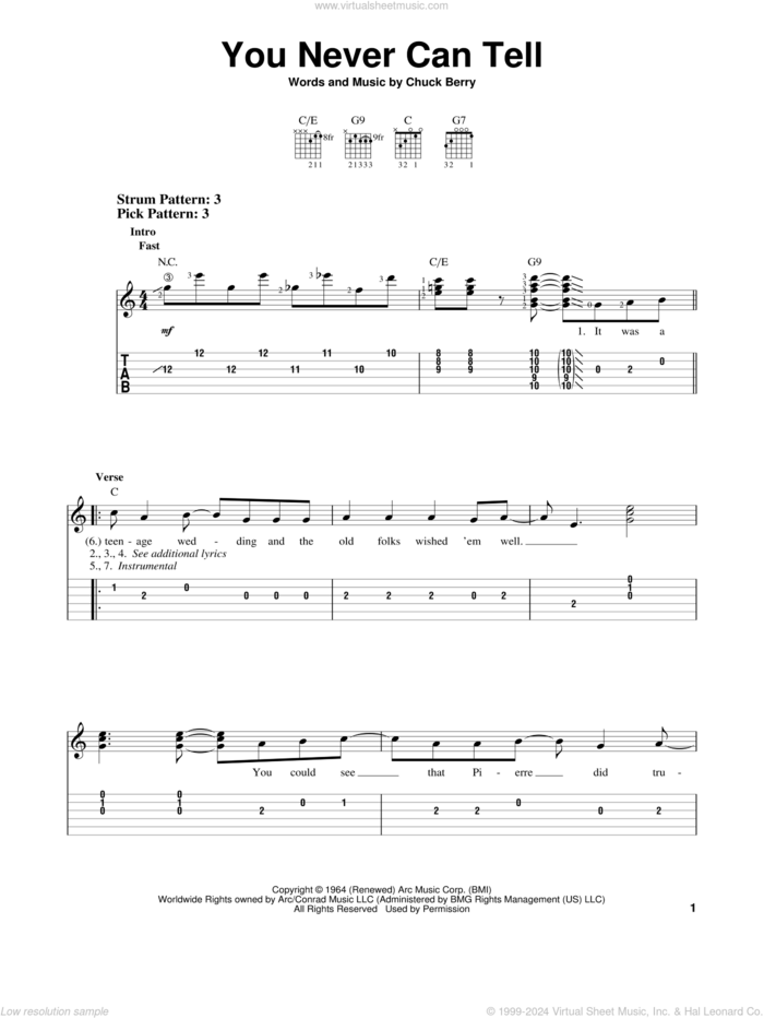 You Never Can Tell sheet music for guitar solo (easy tablature) by Chuck Berry, easy guitar (easy tablature)