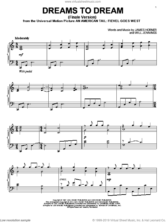 Dreams To Dream (Finale Version) sheet music for piano solo by Linda Ronstadt, James Horner and Will Jennings, intermediate skill level