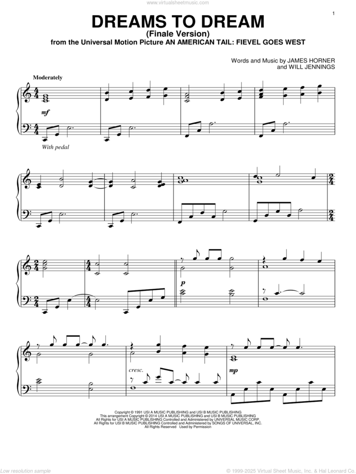 Dreams To Dream (Finale Version) sheet music for piano solo by Linda Ronstadt, James Horner and Will Jennings, intermediate skill level