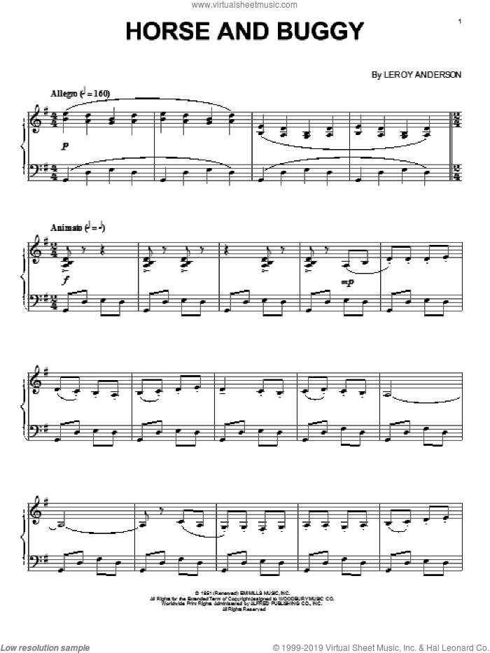 Horse And Buggy sheet music for piano solo by Leroy Anderson, intermediate skill level