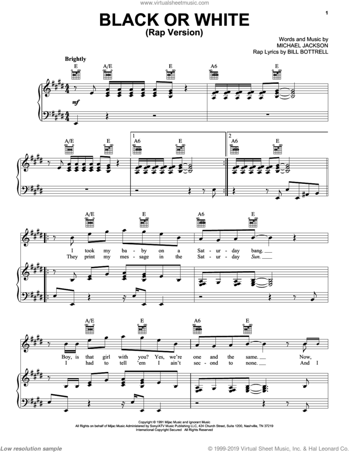 Black Or White sheet music for voice, piano or guitar by Michael Jackson, intermediate skill level