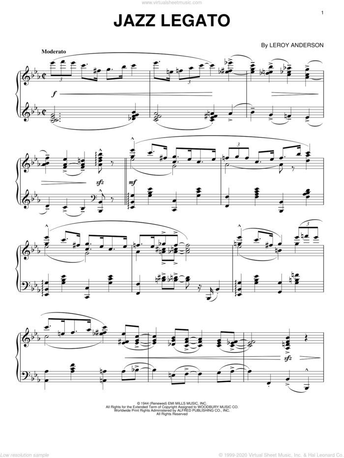 Jazz Legato sheet music for piano solo by Leroy Anderson, intermediate skill level