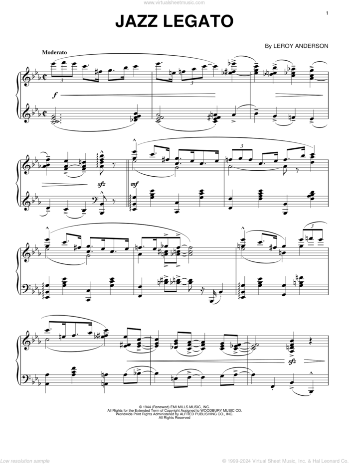 Jazz Legato sheet music for piano solo by Leroy Anderson, intermediate skill level