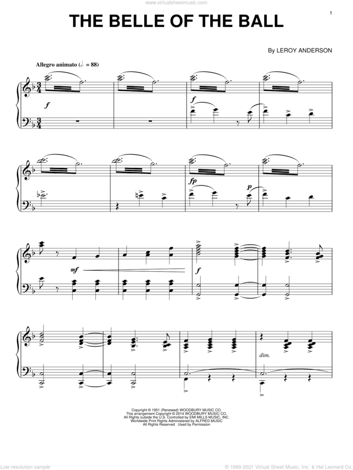 Belle Of The Ball sheet music for piano solo by Leroy Anderson, intermediate skill level