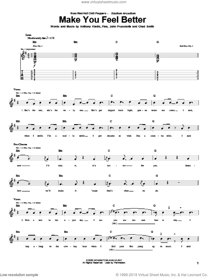Make You Feel Better sheet music for guitar (tablature) by Red Hot Chili Peppers, Anthony Kiedis, Chad Smith, Flea and John Frusciante, intermediate skill level