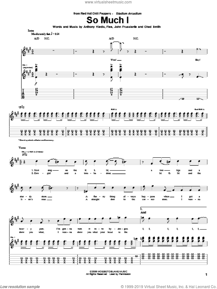 So Much I sheet music for guitar (tablature) by Red Hot Chili Peppers, Anthony Kiedis, Chad Smith, Flea and John Frusciante, intermediate skill level