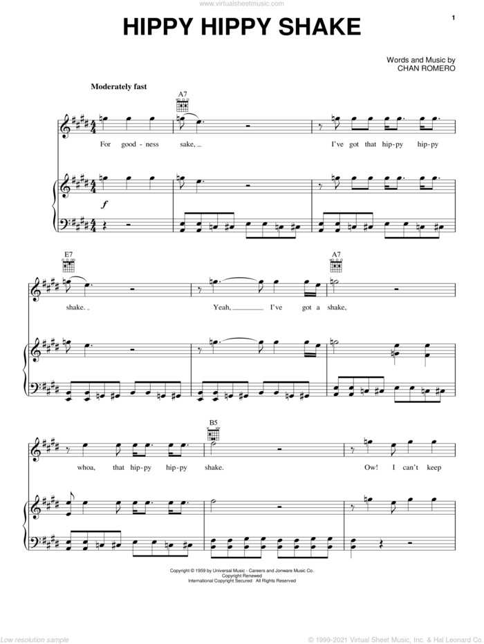 Hippy Hippy Shake sheet music for voice, piano or guitar by The Beatles, Chan Romero and Swinging Blue Jeans, intermediate skill level