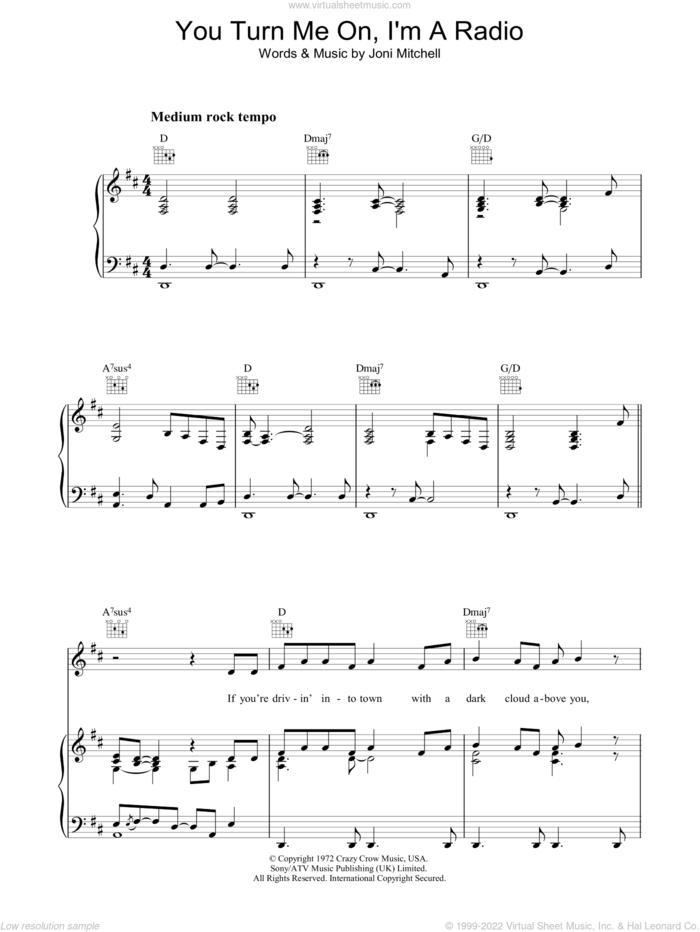 You Turn Me On I'm A Radio sheet music for voice, piano or guitar by Joni Mitchell, intermediate skill level