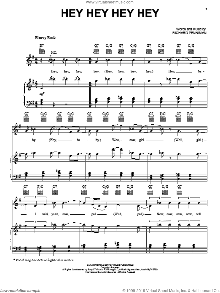 Hey Hey Hey Hey sheet music for voice, piano or guitar by The Beatles and Richard Penniman, intermediate skill level
